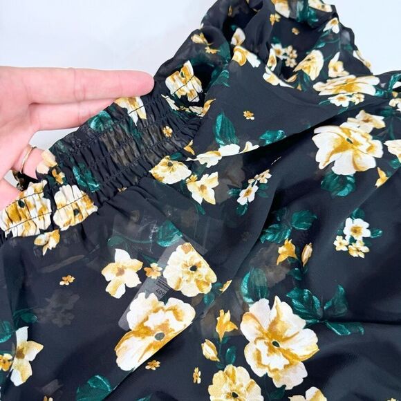 Torrid Dress Womens 2X Black Floral Chiffon Smocked Blouson Flutter Sleeve new - Picture 2 of 11